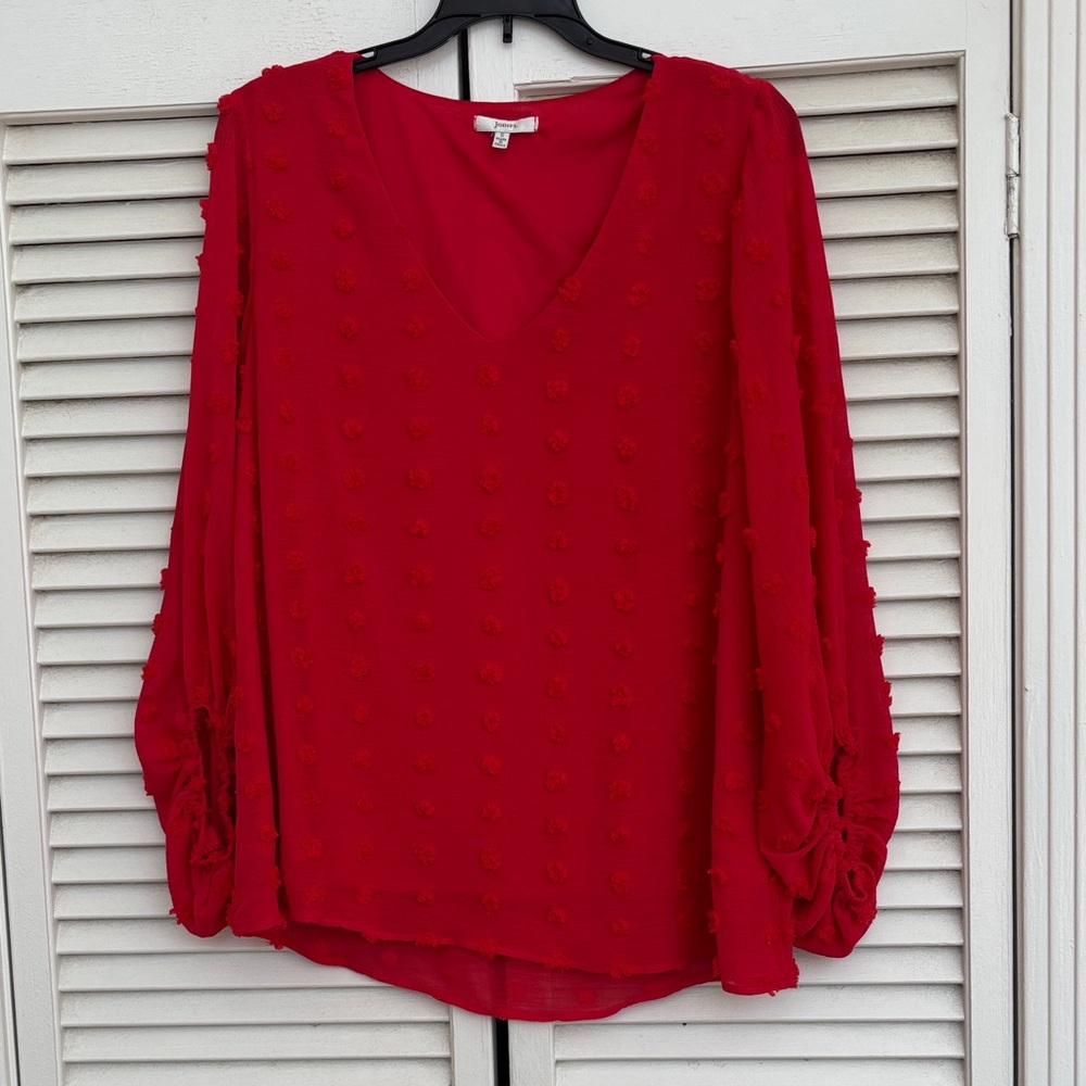 JODIFL Red Textured V-Neck Blouse